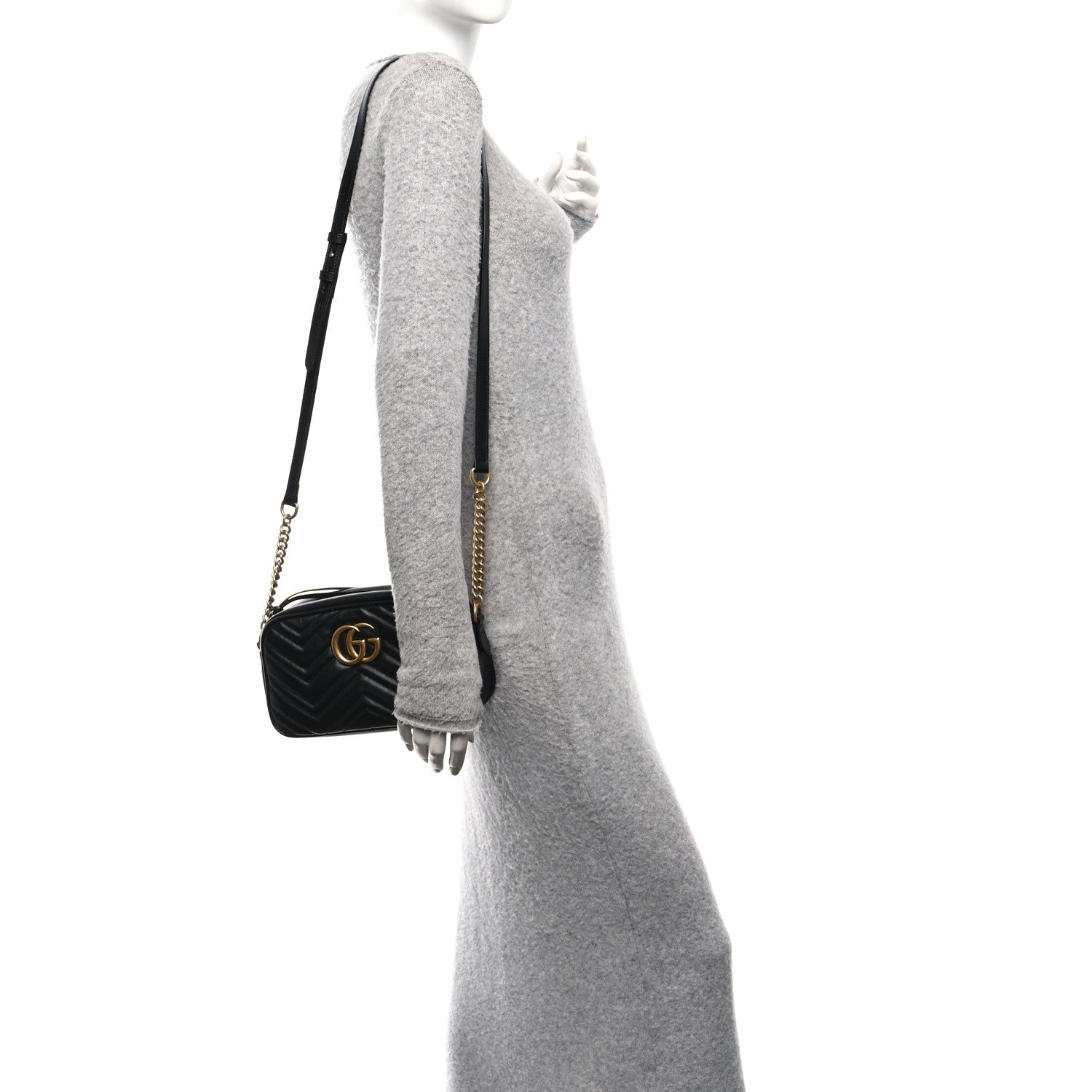 Gucci Calfskin Matelasse Small GG Marmont Chain Shoulder Bag Black 2 of 11