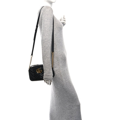 Gucci Calfskin Matelasse Small GG Marmont Chain Shoulder Bag Black 2 of 11