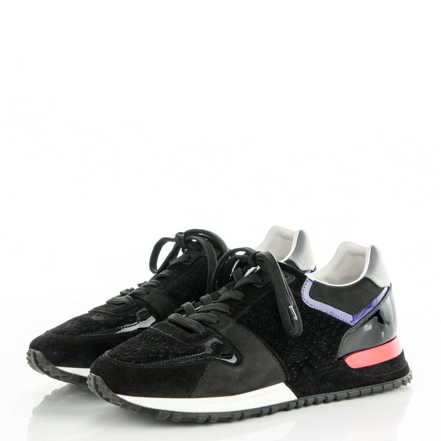 Nubuck Calfskin Perforated Run Away Sneakers 38 Black