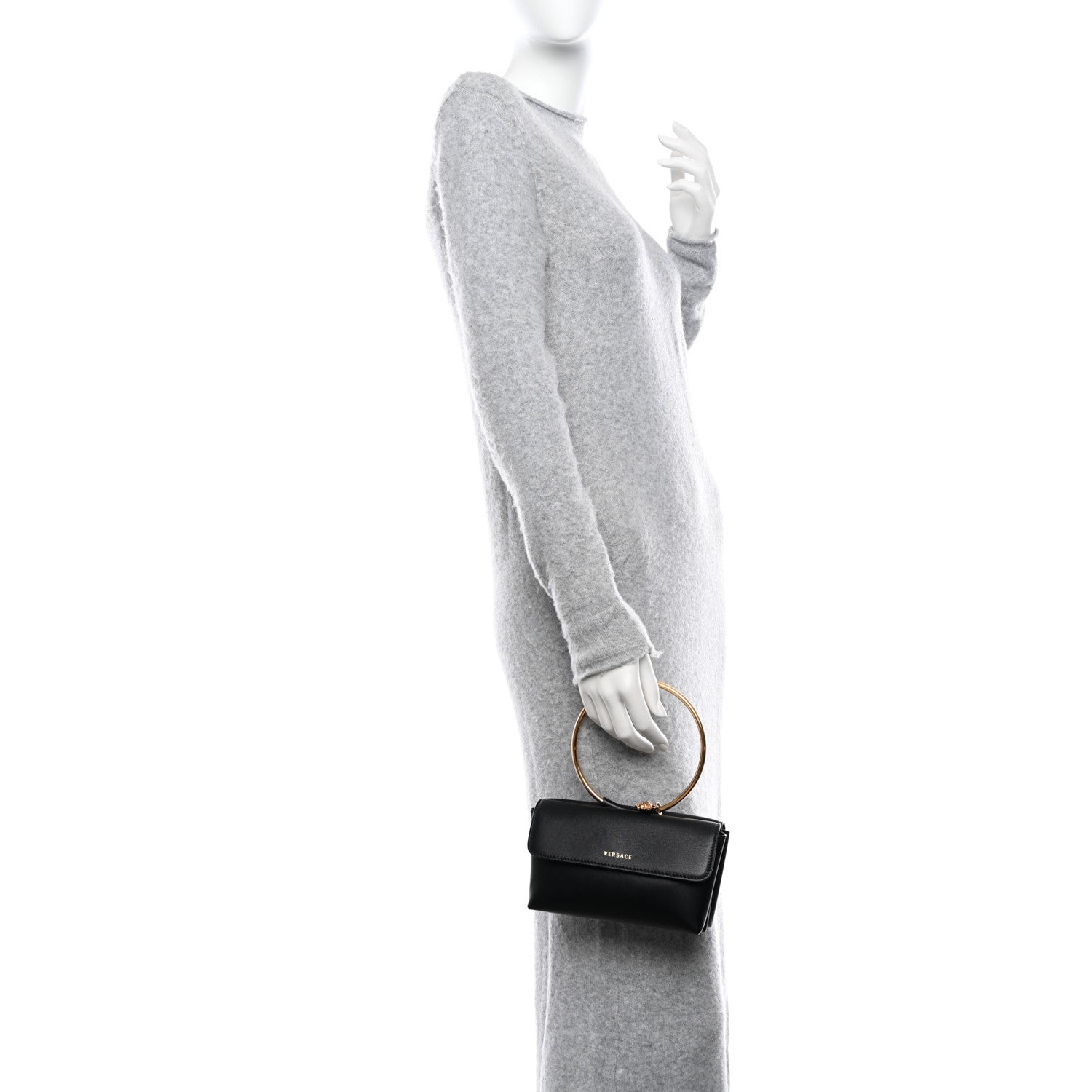 Versace Nappa Calfskin Medusa Ring Evening Clutch Bag Black 2 of 10