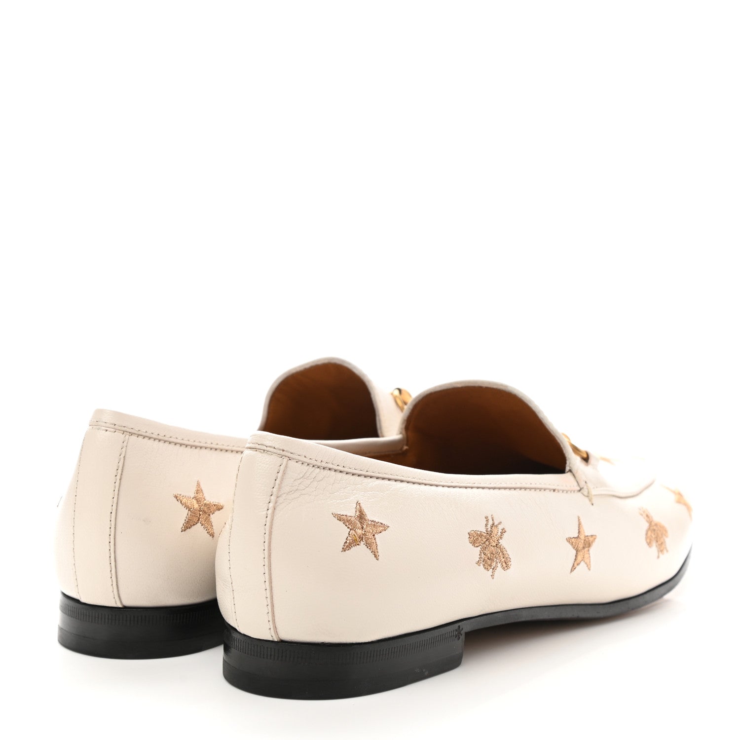 Gucci Goatskin Bee Star Embroidered Womens Jordaan Loafers 41 Mystic White 4 of 8