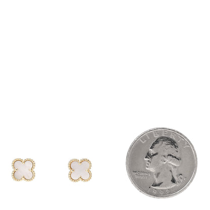 Van Cleef & Arpels 18K Yellow Gold Mother of Pearl Sweet Alhambra Earrings 2 of 6
