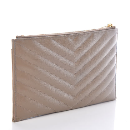 Saint Laurent Grain De Poudre Chevron Monogram Bill Pouch Taupe 3 of 7