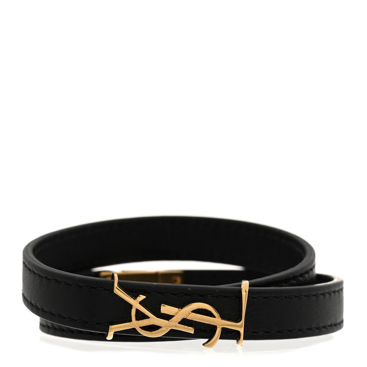 Saint Laurent Calfskin Opyum Double Wrap Bracelet Black 1 of 4