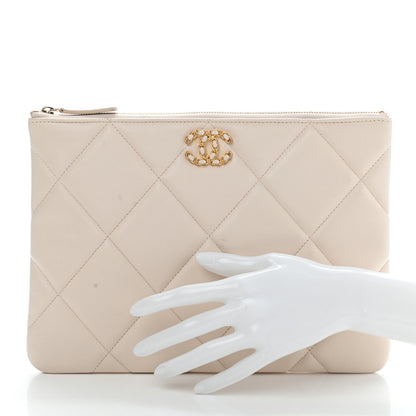 Chanel Lambskin Quilted Large Chanel 19 Cosmetic Case Light Beige 2 of 9