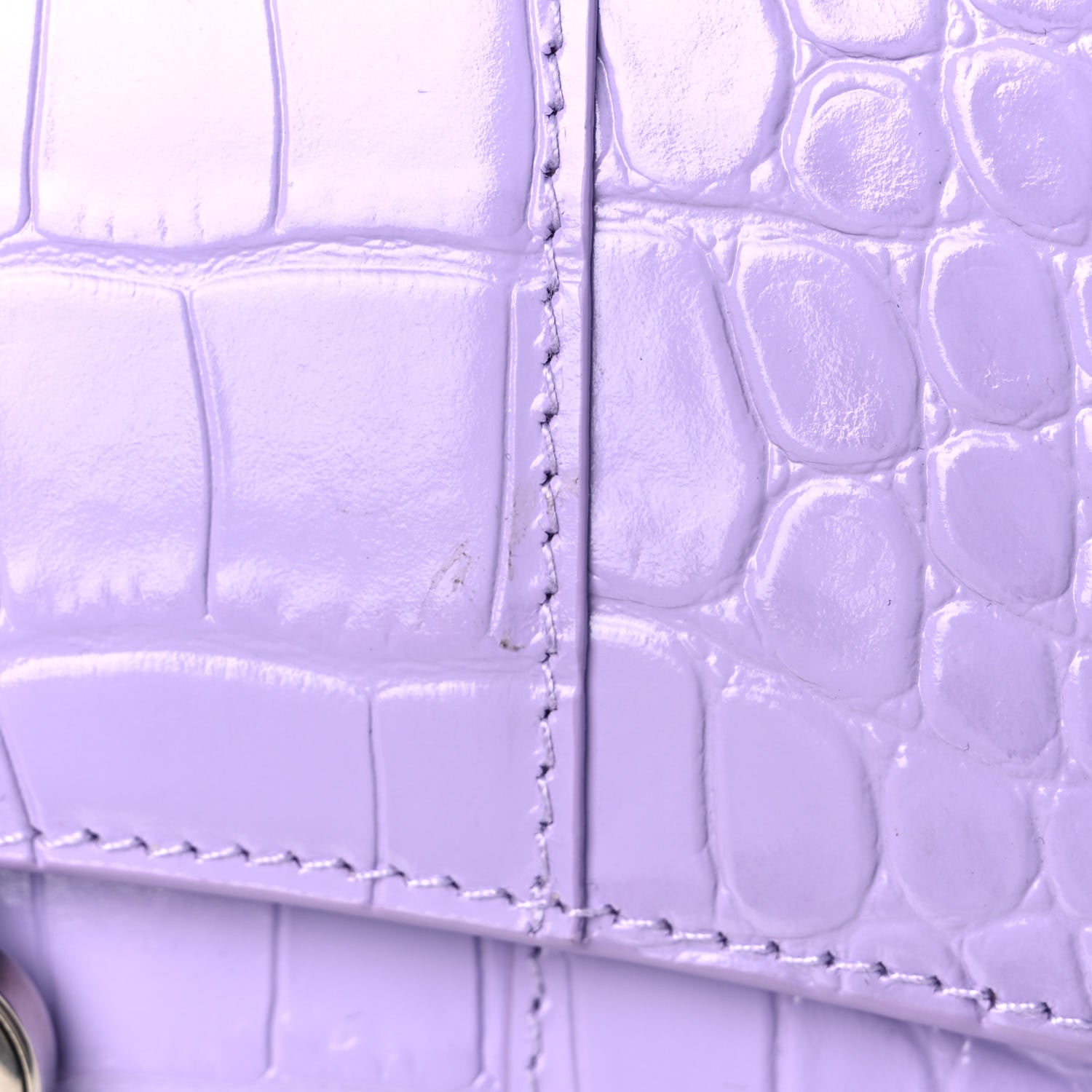 Balenciaga Shiny Calfskin Crocodile Embossed Hourglass Chain Bag Lilac 10 of 13
