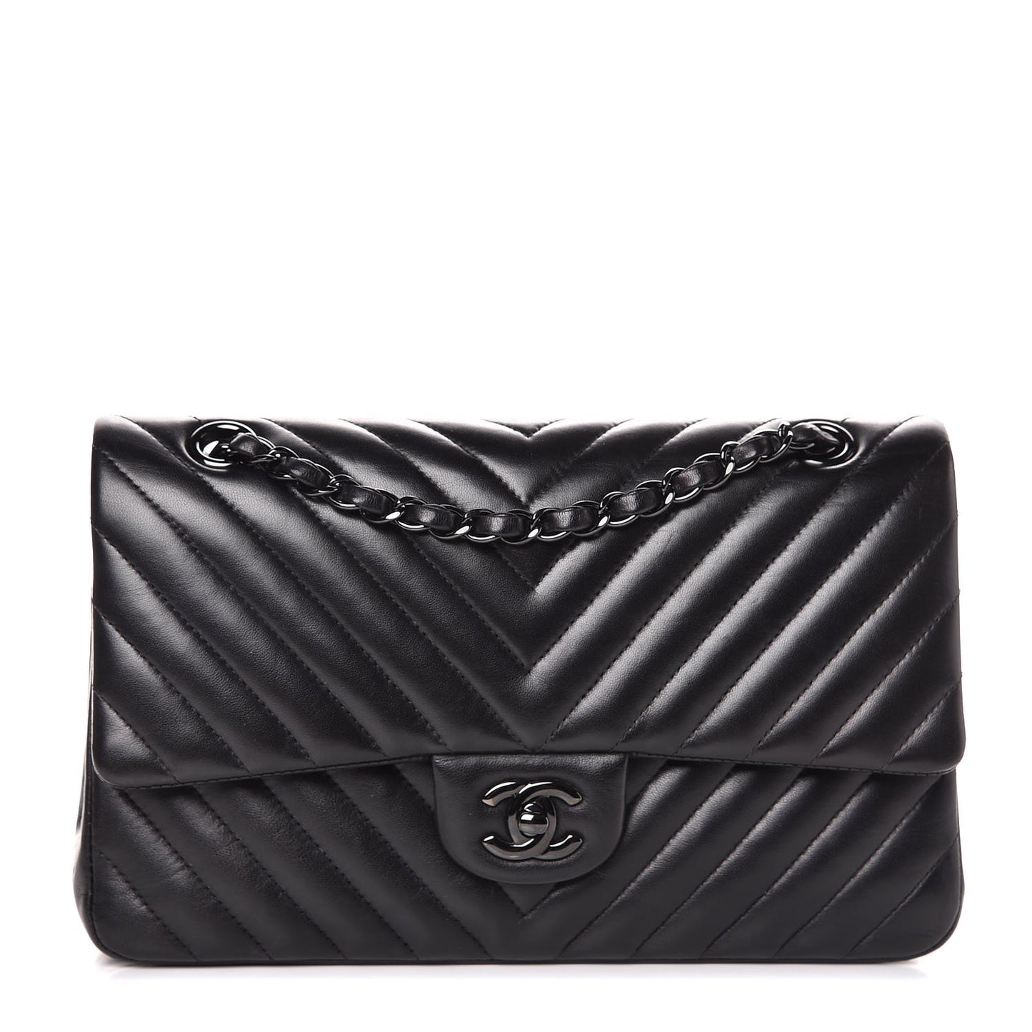 Lambskin Chevron Quilted Medium Double Flap So Black