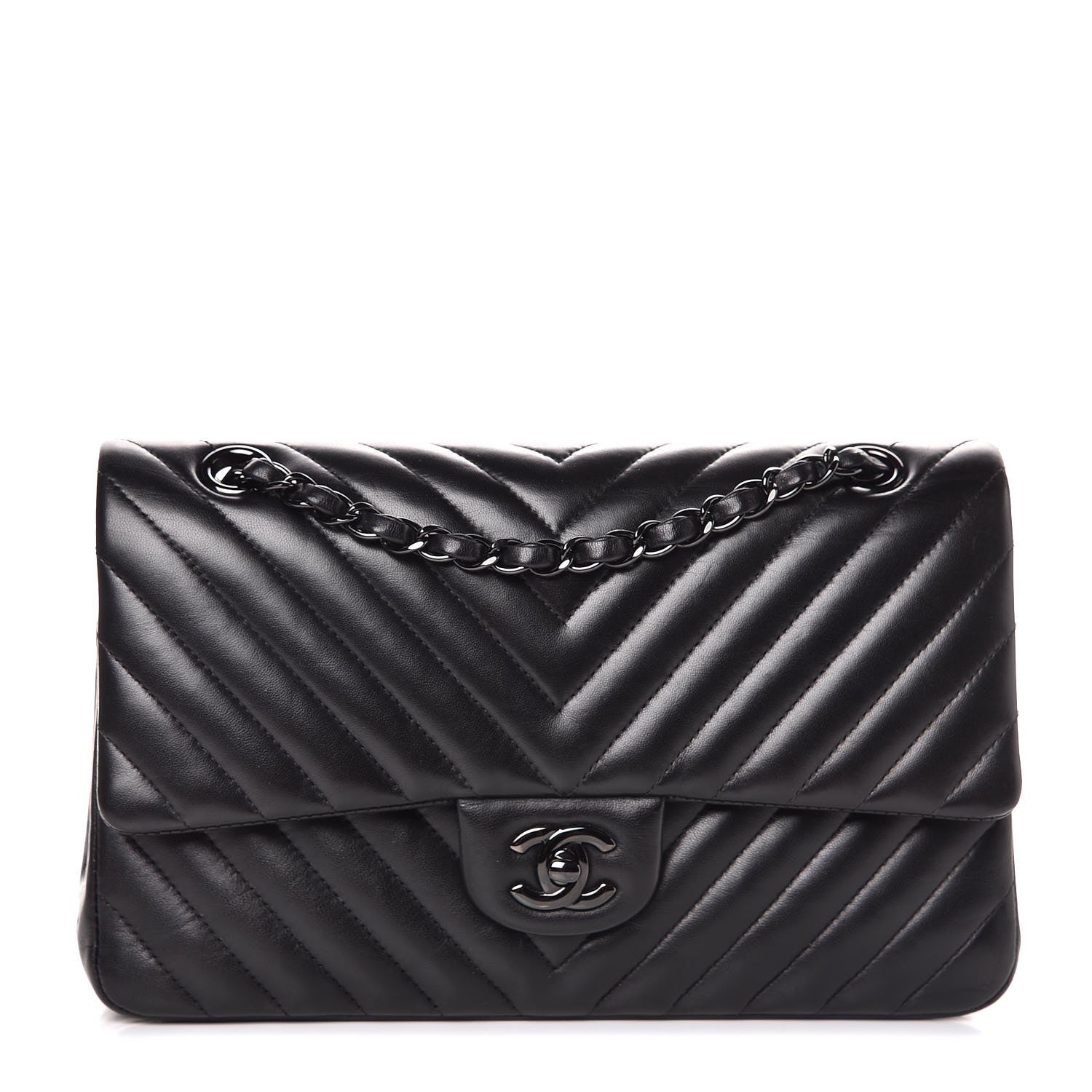Chanel Lambskin Chevron Quilted Medium Double Flap So Black 1 of 10