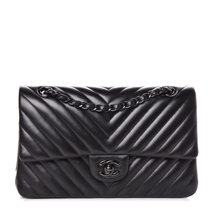 Chanel Lambskin Chevron Quilted Medium Double Flap So Black 1 of 10