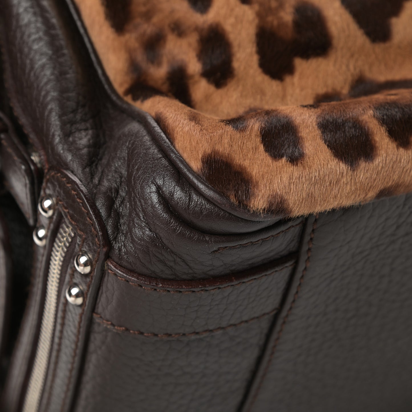 Calf Hair Leopard Print Miss Easy Way Satchel Naturale