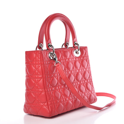 Christian Dior Lambskin Cannage Medium Lady Dior Red 4 of 12