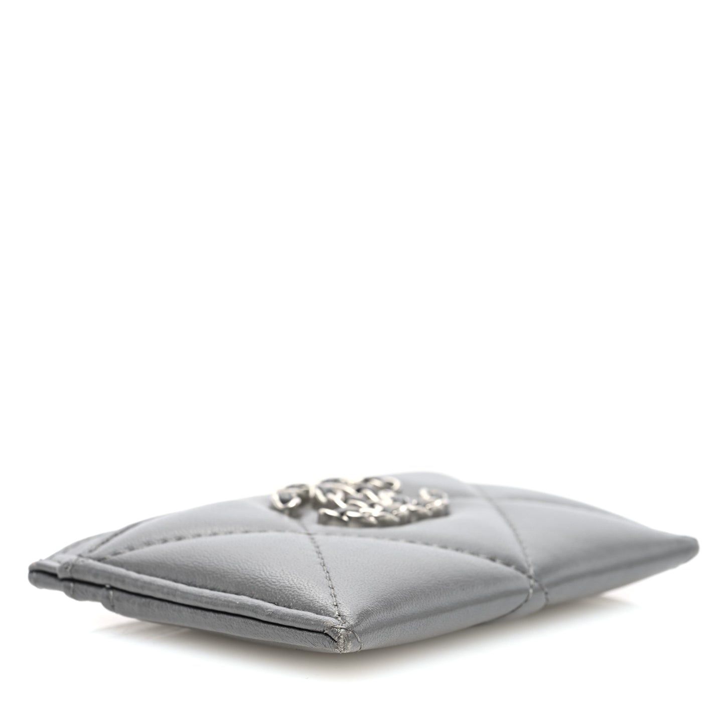 Lambskin Quilted Chanel 19 Card Holder Dark Grey