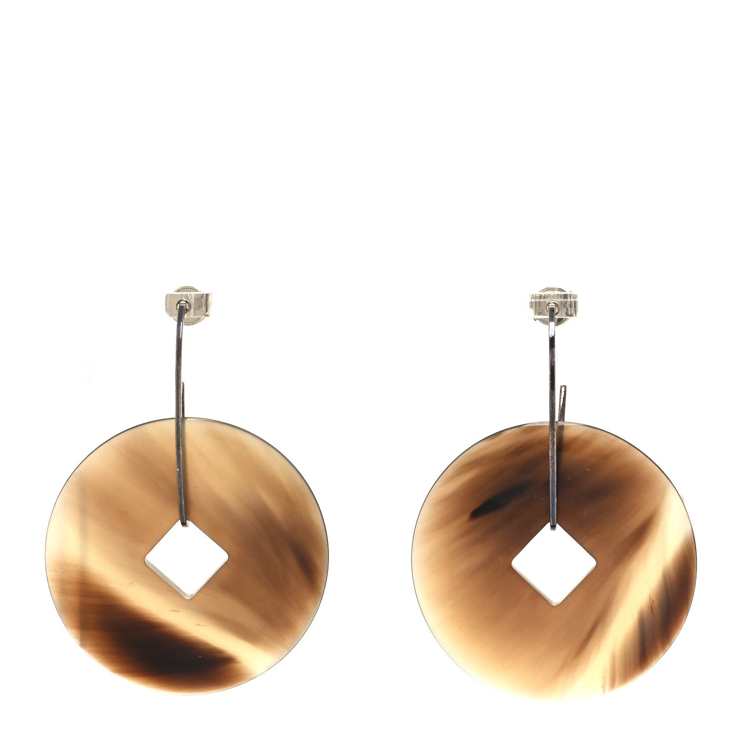Hermes Sterling Silver Lacquered Horn Earrings Brown 1 of 4