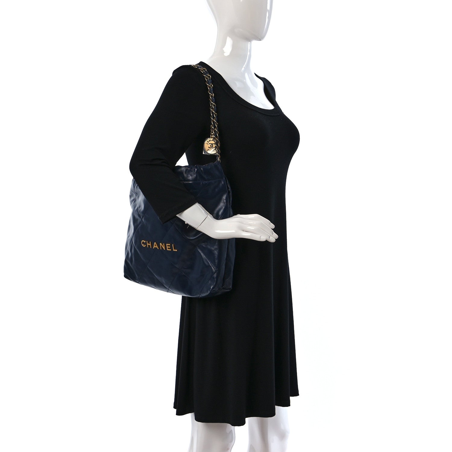 Chanel Shiny Calfskin Quilted Small Chanel 22 Navy 2 of 10