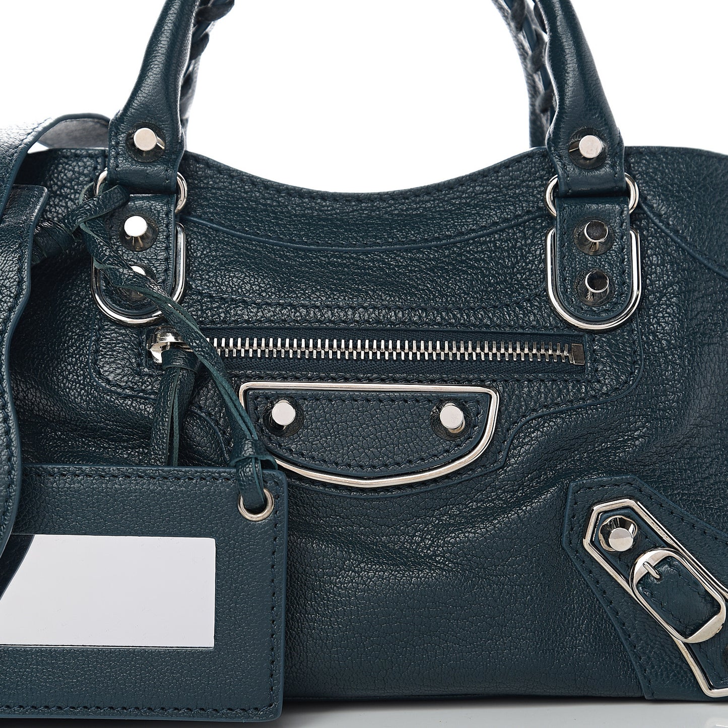 Chevre Silver Metallic Edge Hardware Mini City Bleu Paon