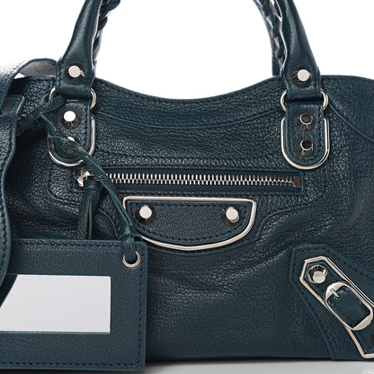 Balenciaga Chevre Silver Metallic Edge Hardware Mini City Bleu Paon 7 of 9