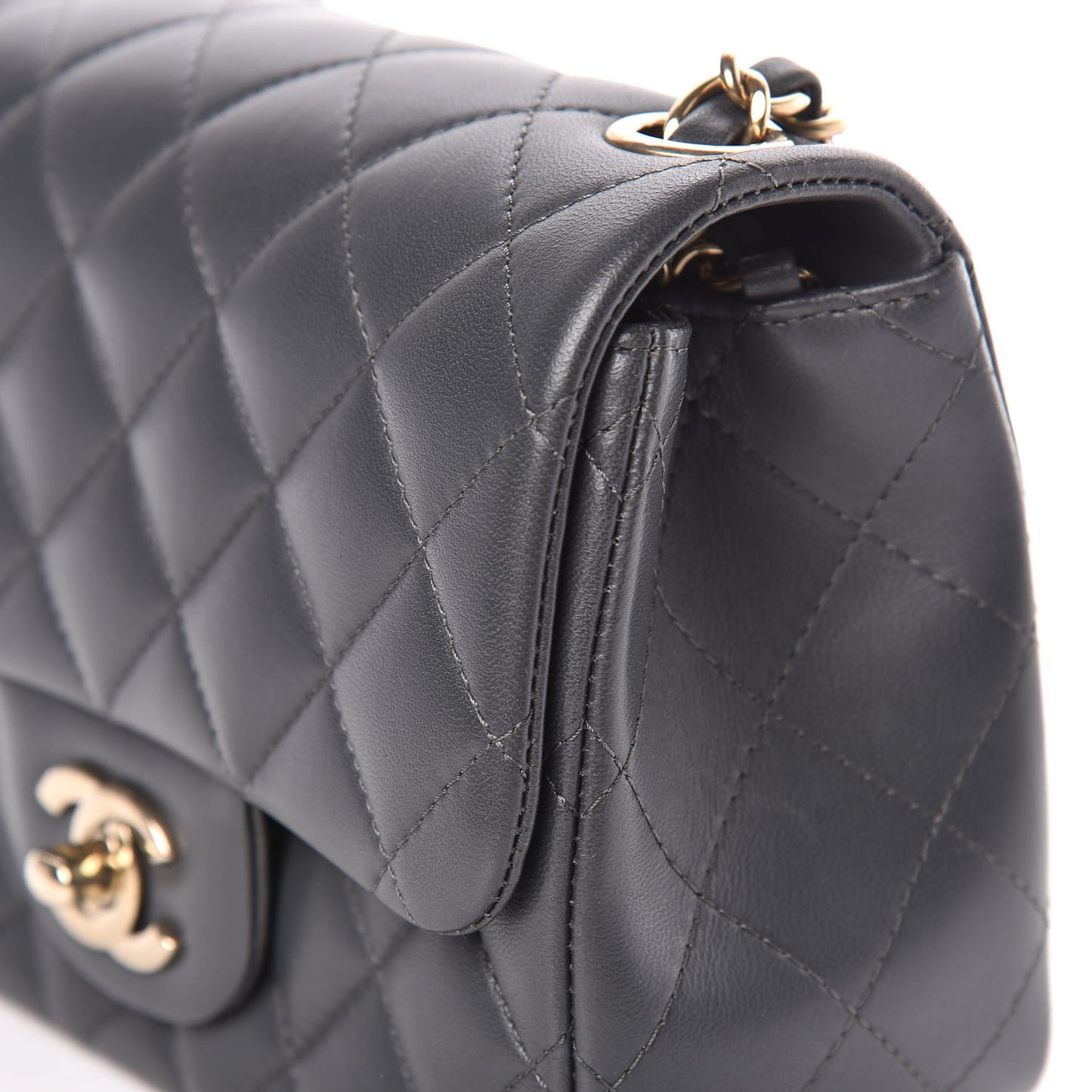 Lambskin Quilted Mini Square Flap Dark Grey