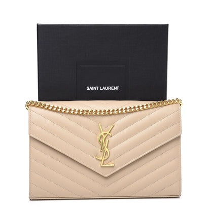 Saint Laurent Grain De Poudre Matelasse Chevron Monogram Chain Wallet Nude Powder 10 of 10