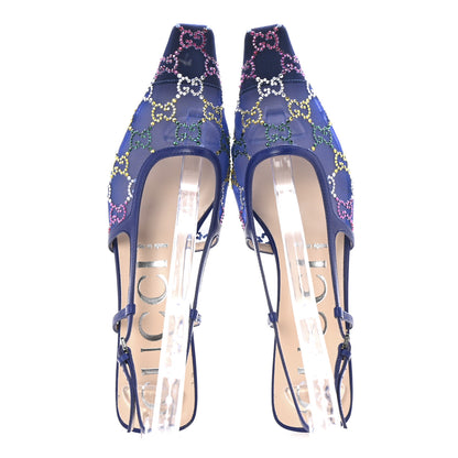 Gucci Tela Retino Nappa Charlotte Crystal GG Monogram Square G 35mm Slingback Pumps 38.5 Splash Net Blue Witch 2 of 9