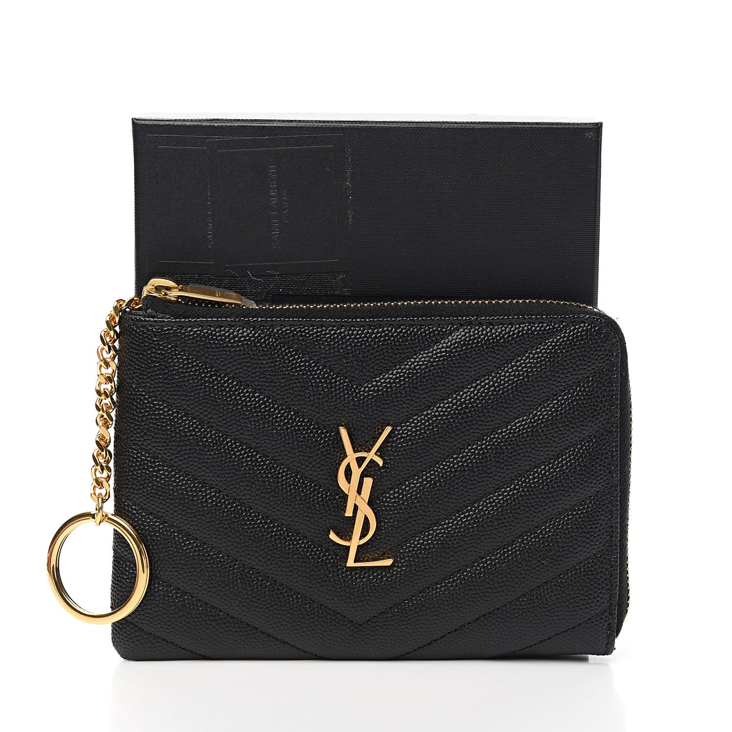 Grain de Poudre Matelasse Monogram Key Pouch Black