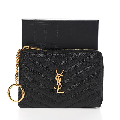 Saint Laurent Grain de Poudre Matelasse Monogram Key Pouch Black 6 of 6