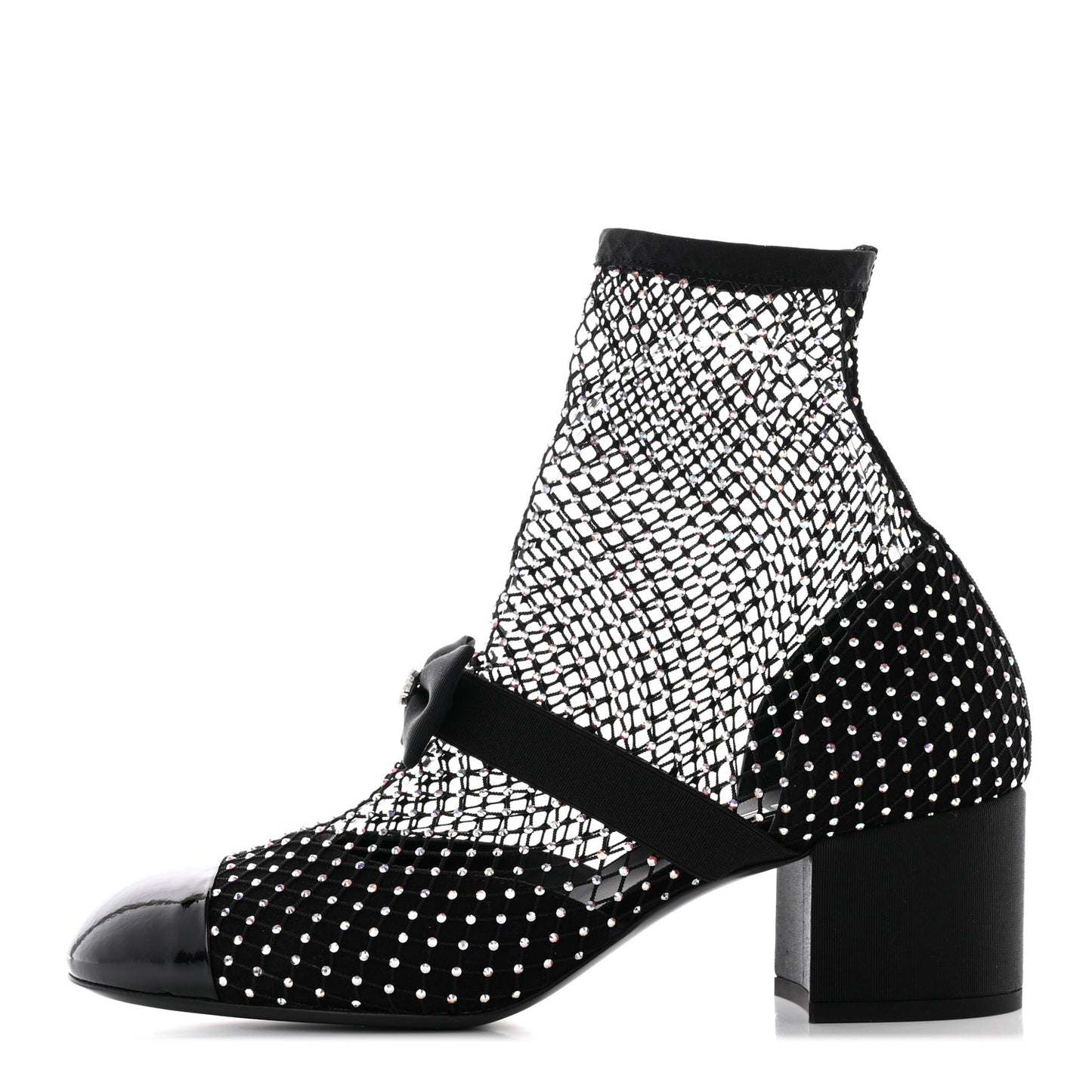 Resille Strass Kid Suede Patent Mary Jane Short Boots 39.5 Black