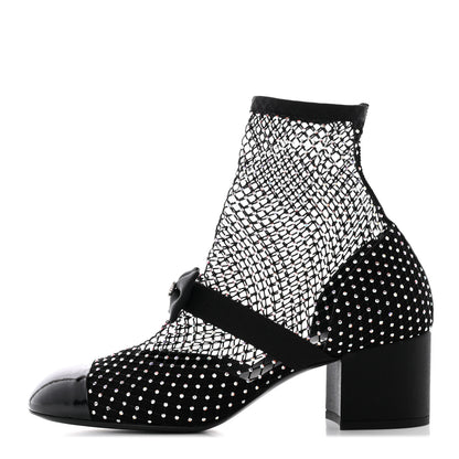 Chanel Resille Strass Kid Suede Patent Mary Jane Short Boots 39.5 Black 1 of 11