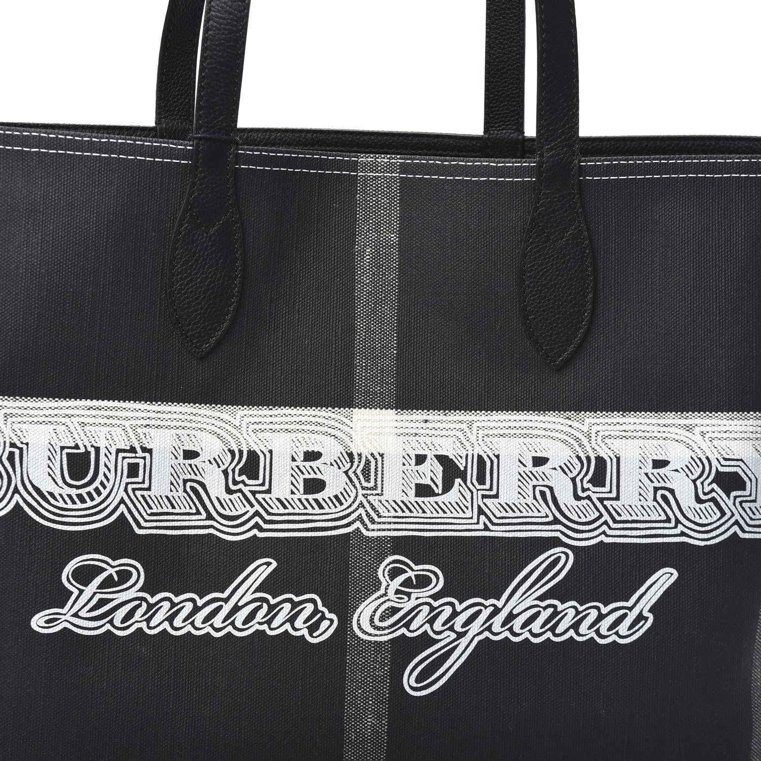Burberry Coated Canvas Mega Check Medium Doodle Tote Black White 6 of 8