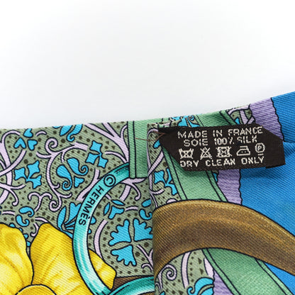 Hermes Silk Grand Manege Fleuri Twilly Cobalt Turquoise Jaune Vif 3 of 4