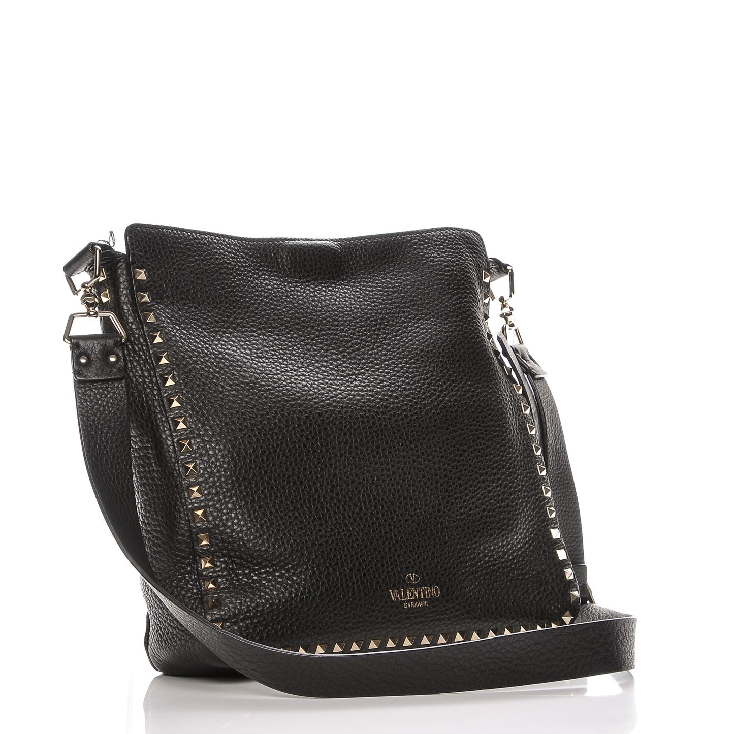 Pebbled Calfskin Large Rockstud Flip-Lock Messenger Bag Black