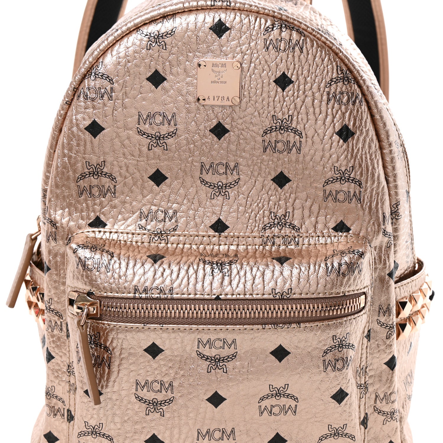 MCM Metallic Visetos Side Stud Small Stark Backpack Champagne Gold