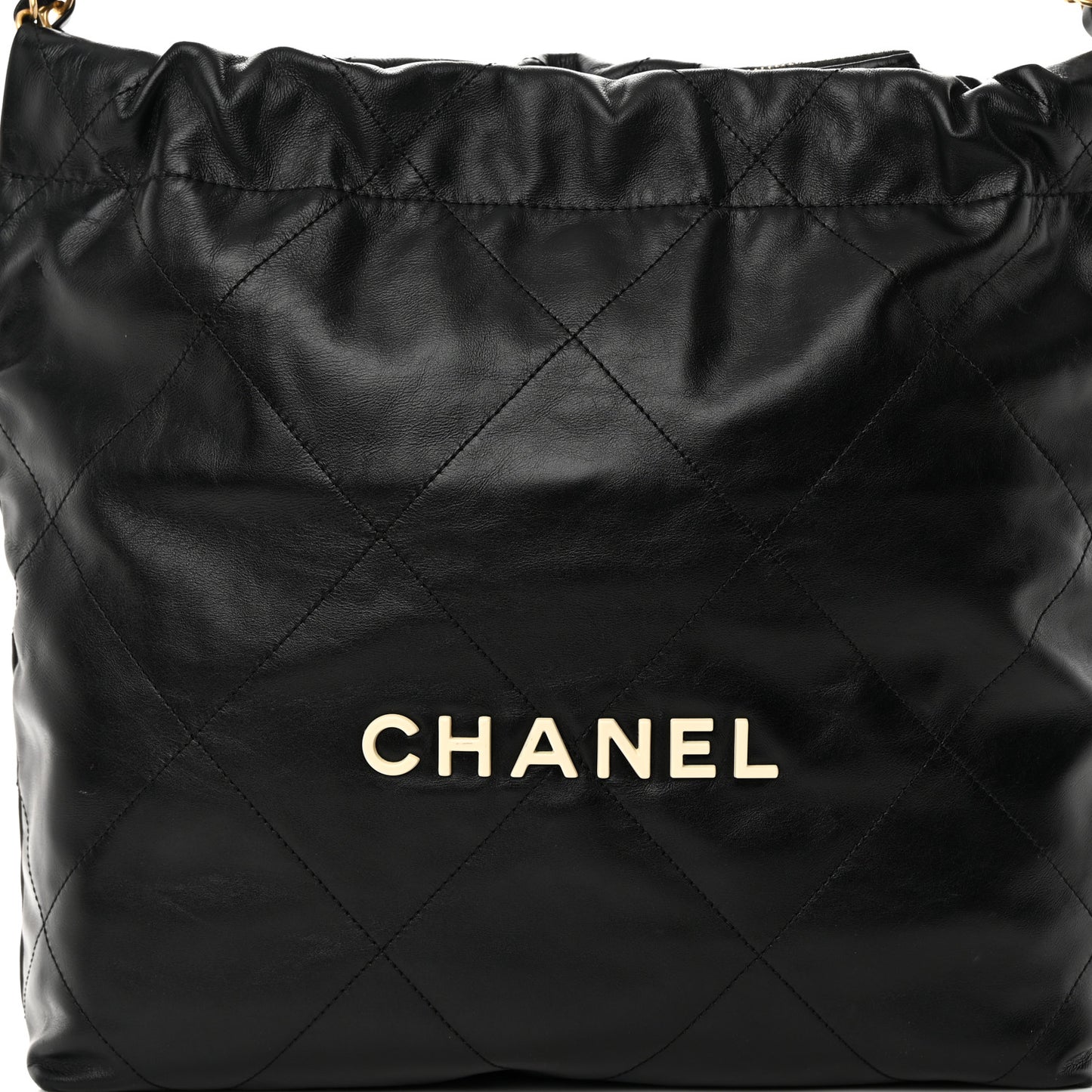 Calfskin Quilted Small Chanel 22 Black