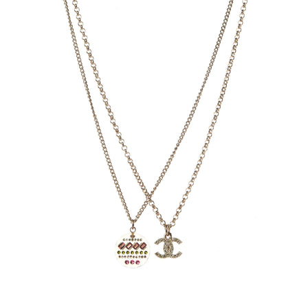 Chanel Resin Crystal CC Necklace Light Gold Pink Green 1 of 7