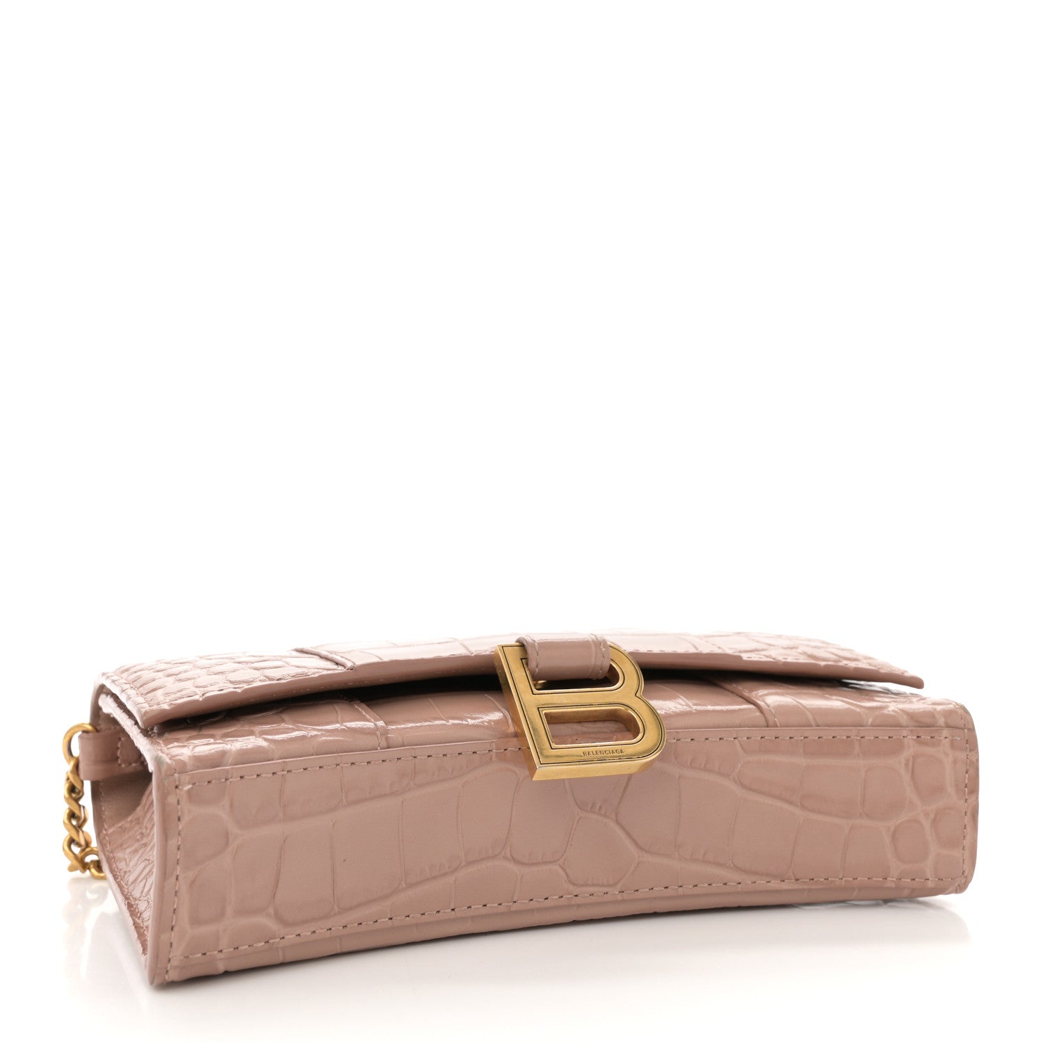 Balenciaga Shiny Calfskin Crocodile Embossed Hourglass Chain Bag Nude Beige 4 of 11
