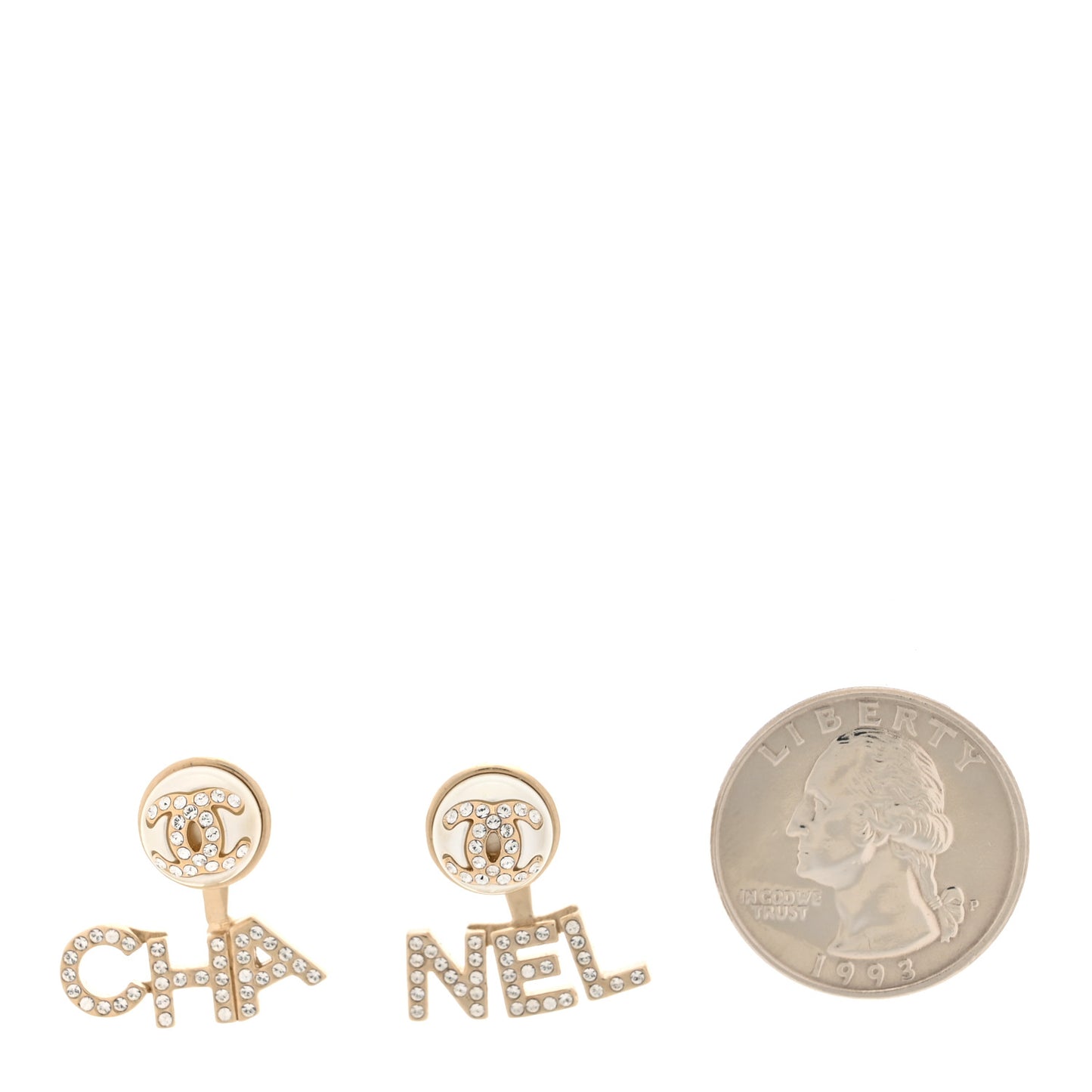 Pearl Crystal Logo Earrings Gold Pearly White