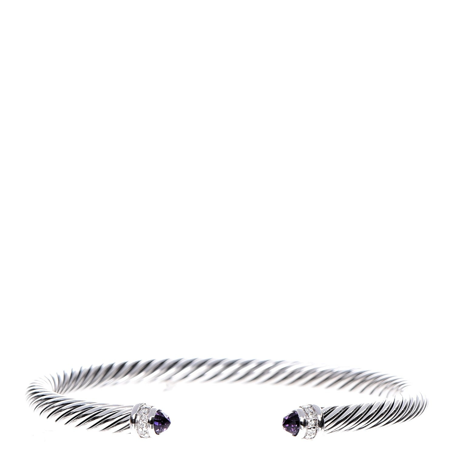 David Yurman Sterling Silver Diamond Amethyst 5mm Cable Classics Bracelet 1 of 5