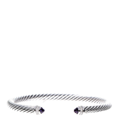 David Yurman Sterling Silver Diamond Amethyst 5mm Cable Classics Bracelet 1 of 5
