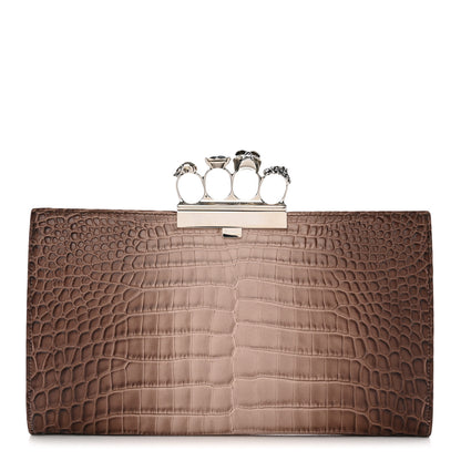 Alexander McQueen Calfskin Crocodile Embossed Knuckle Flat Clutch Light Pink 1 of 13