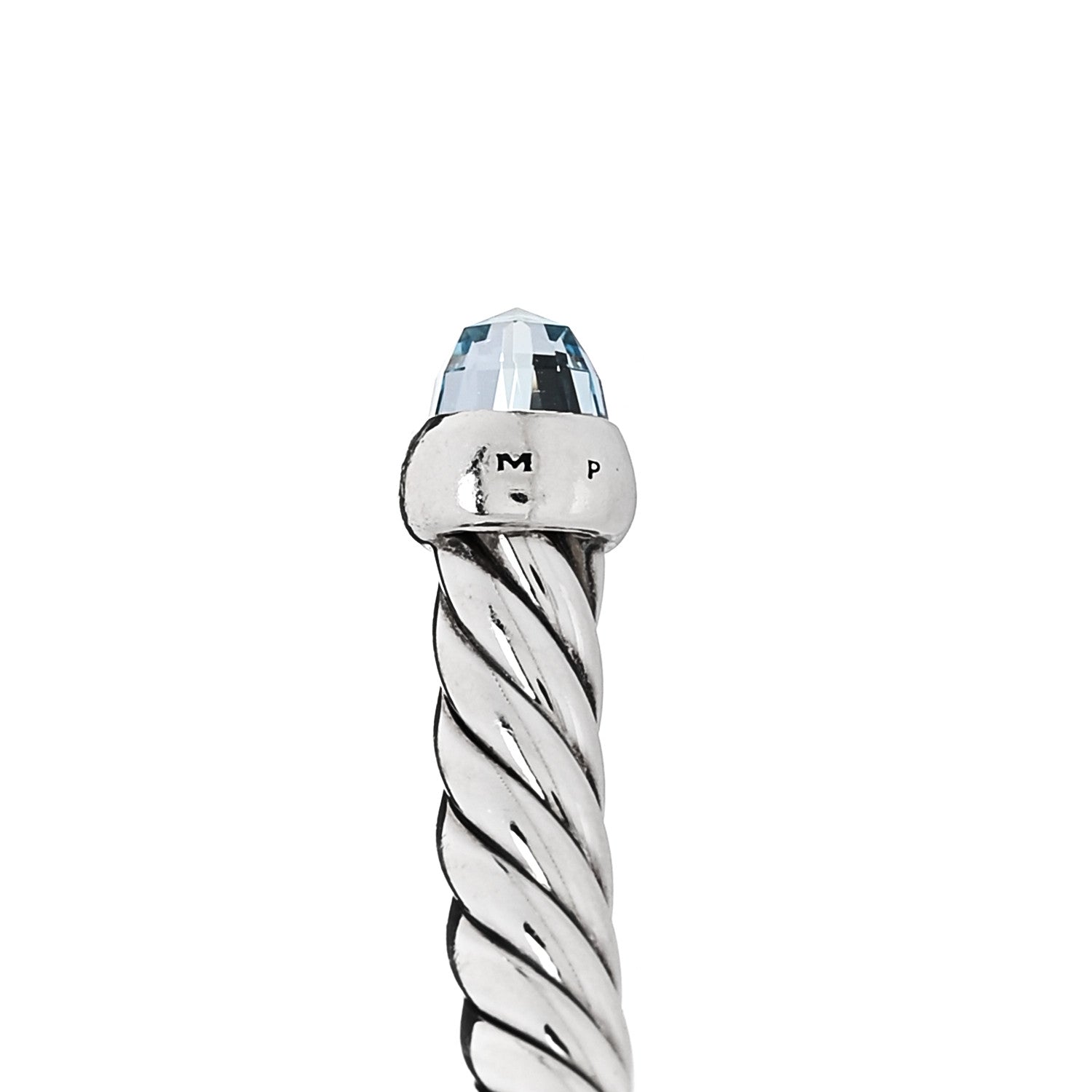 David Yurman Sterling Silver Diamond Blue Topaz 4mm Cable Flex Bracelet 4 of 4