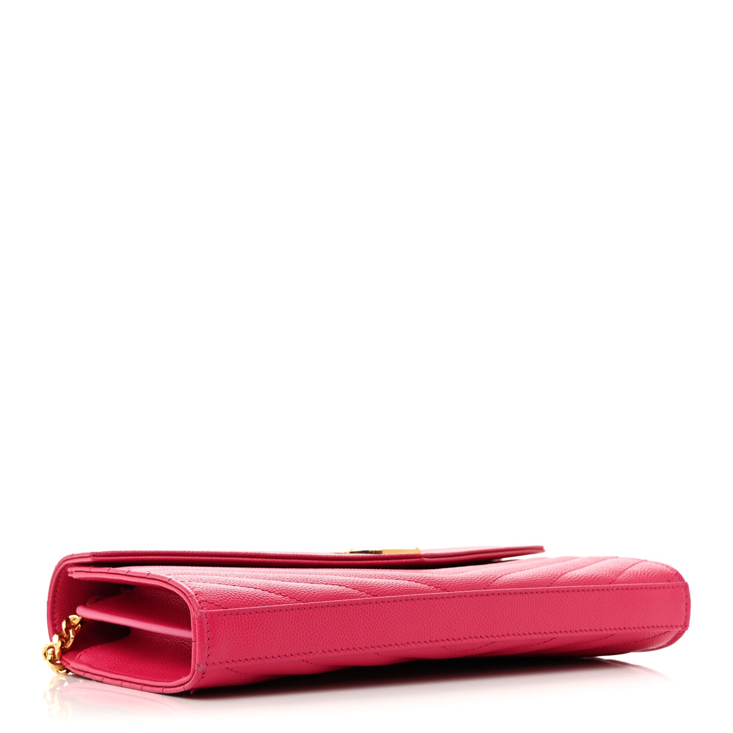 Saint Laurent Grain De Poudre Matelasse Chevron Monogram Chain Wallet Lipstick Fuchsia 4 of 9