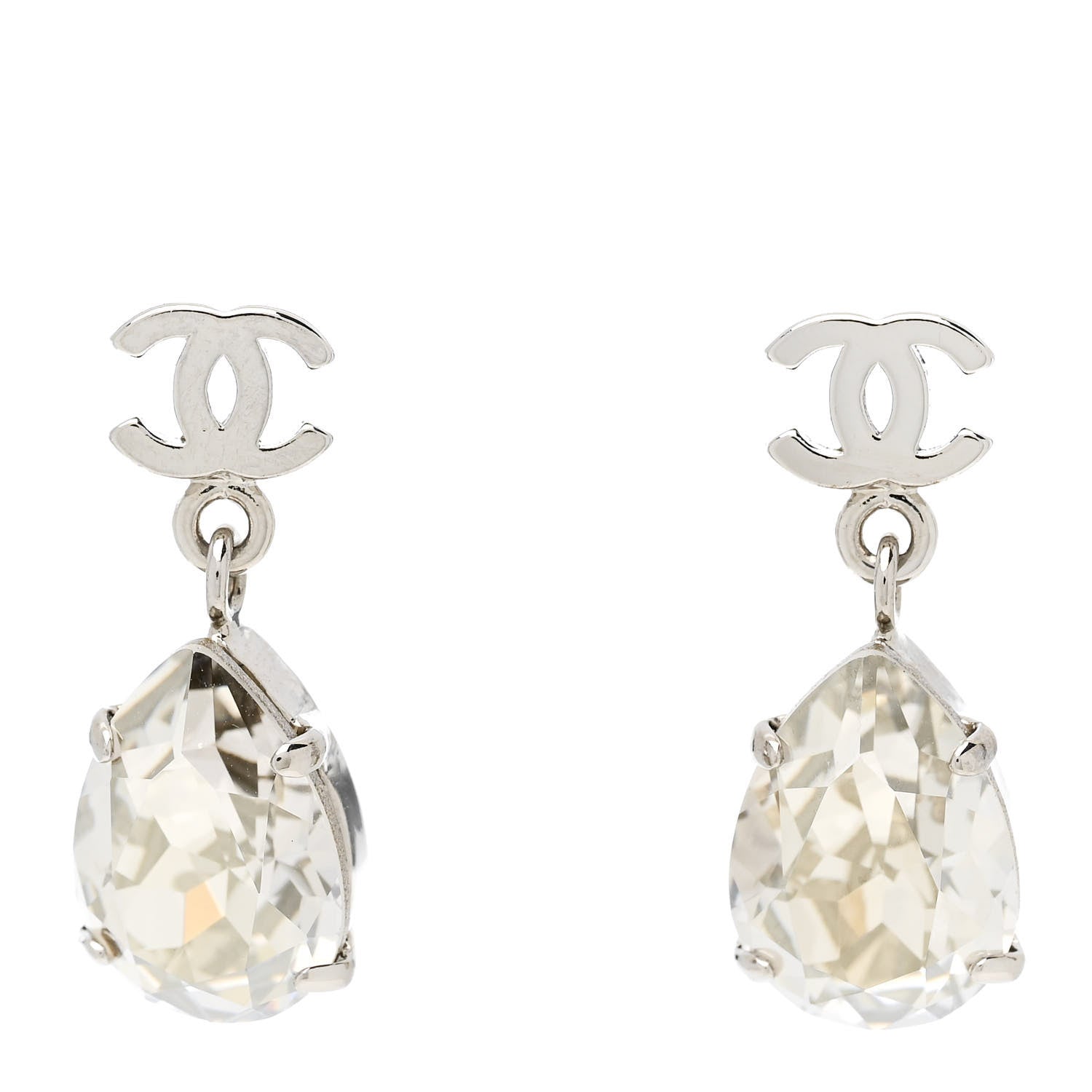 Chanel Crystal CC Tear Drop Earrings Silver 1 of 5