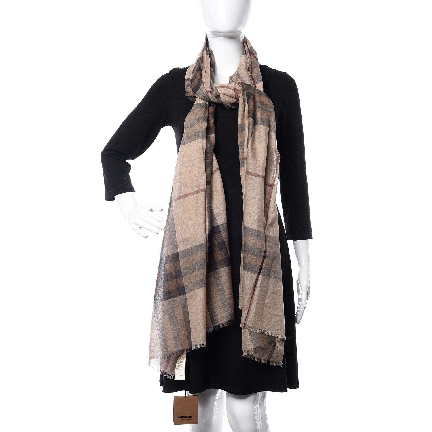 Burberry Wool Silk Gauze Giant Check Scarf Camel 2 of 4