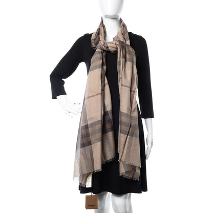 Burberry Wool Silk Gauze Giant Check Scarf Camel 2 of 4