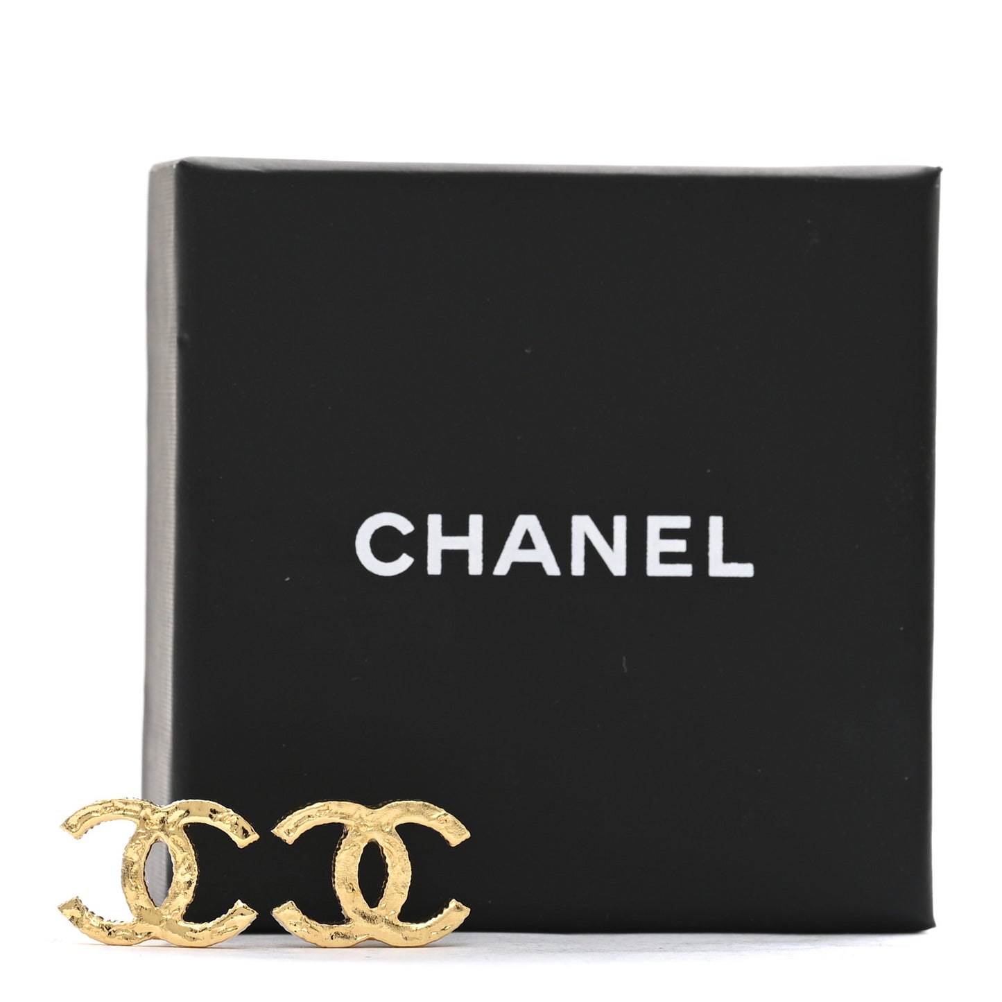 Metal Textured CC Earrings Gold