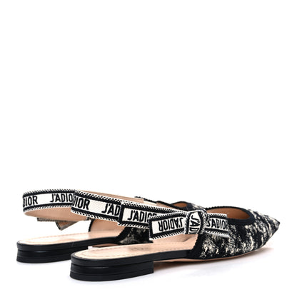 Christian Dior Tweed Ribbon J'Adior Slingback Ballet Flats 40 Black White 5 of 11