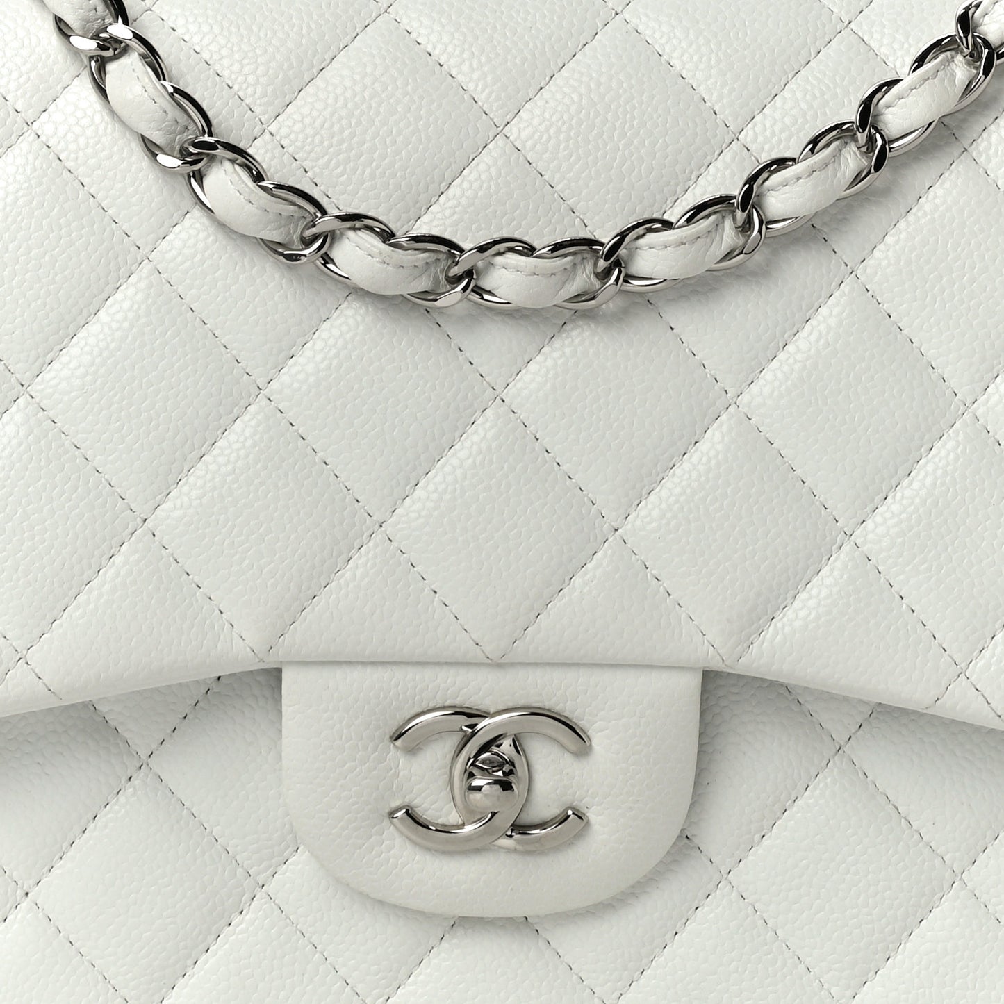 Caviar Quilted Jumbo Double Flap White