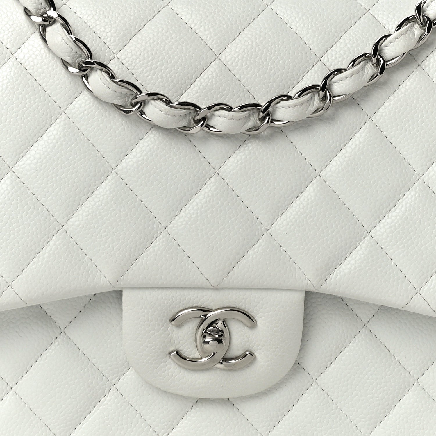 Chanel Caviar Quilted Jumbo Double Flap White 8 of 10