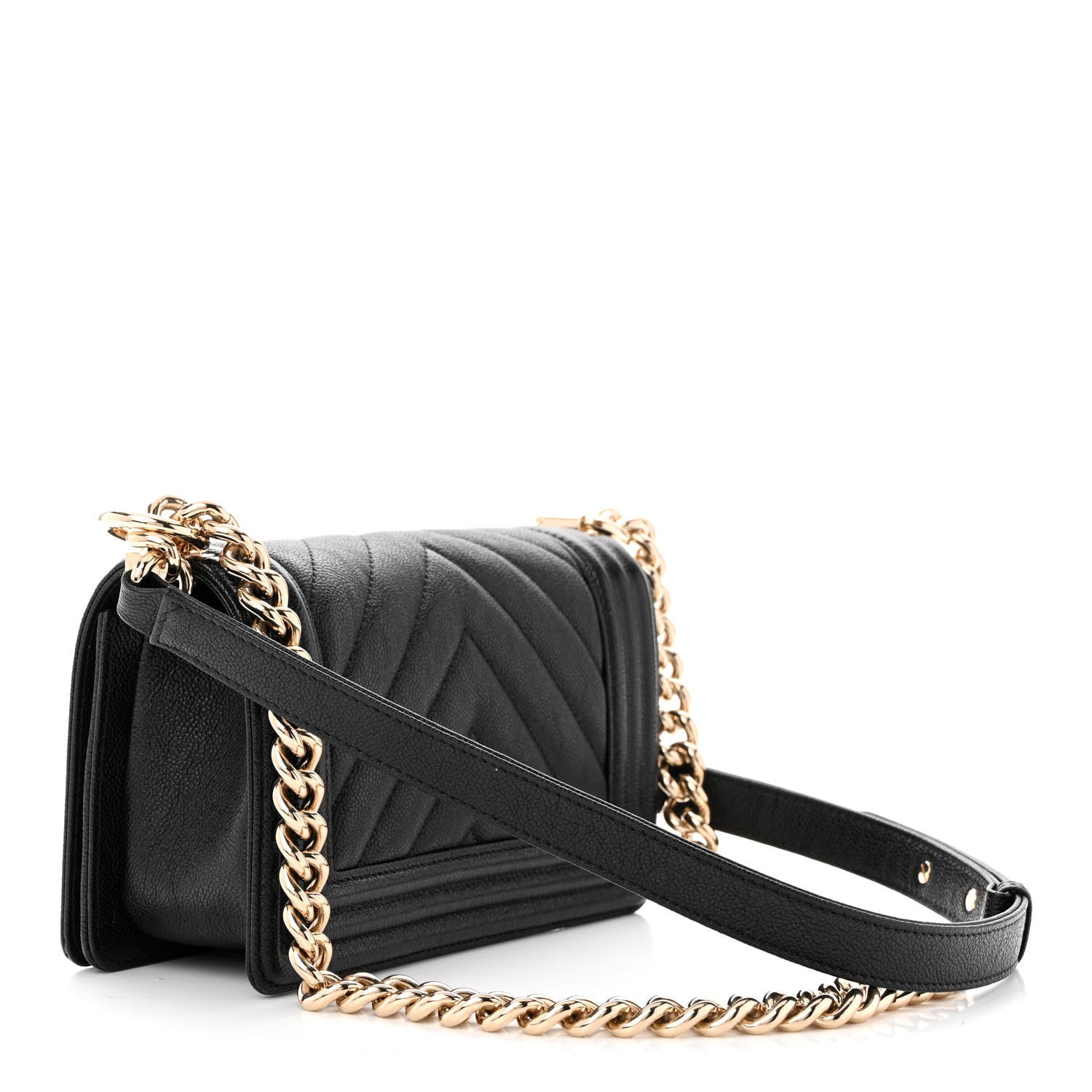 Chanel Caviar Chevron Quilted Small Boy Flap Black 3 of 11