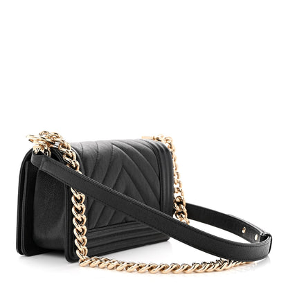 Chanel Caviar Chevron Quilted Small Boy Flap Black 3 of 11