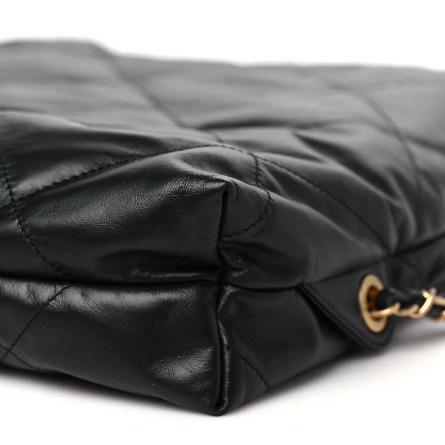 Shiny Calfskin Quilted Chanel 22 Backpack Black